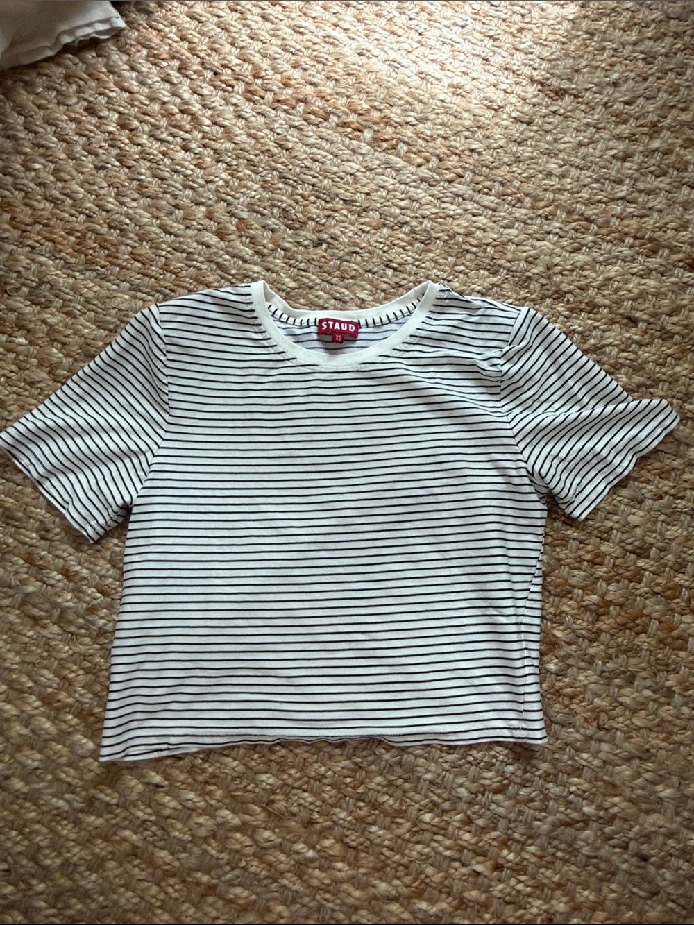 STAUD Black & White Striped Crewneck Tee